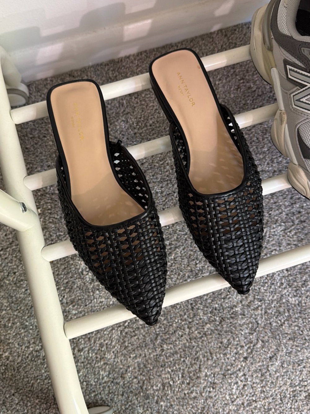 Ann Taylor Black Woven Pointed Toe Slip-On Mules